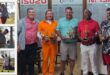 A collage of photos of golfers in action as well as a large group photo golfers holding their rophies inside the club house.