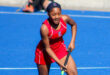 An image of Anesu Sithole on the hockey field holding a hockey stick. She is a grade 8 hockey star has been selected for Netherlands tour and seeks financial help.