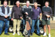 Image of Teeing up for caring: Willie Steenberg (Dundee Adult Care Centre chairperson), Louis Albertse (Country Club president), Dave Donaldson (vice-president), Ian Marx (Dundee Pick n Pay) and Hammie Meintjies (golf club captain) in front of the Dundee golf club.