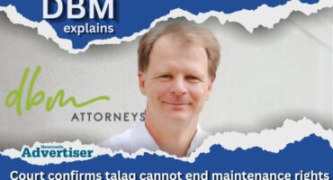 An image of aDBM Lawyer, with the DBM logo as well as the Newcastle Advertiser logo on it. it's bordered by a bold, blue and white banner with bold white text at the top and bottom of the banner.