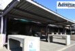 A large feature image of empty hawker shelters in Newcastle's CBD.