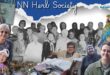 A collage of photos of the Newcastle Herb Society hosting it's annual invite only market day. The entire image is bordered off by a bold, blue and white banner with bold white text.
