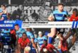 A collage of colour photos on top of a black and white photo of the Newcastle Highlanders vs Sasol rugby Club. There is also a bold, blue and white banner with bold black and white text over the middle of the entire image.