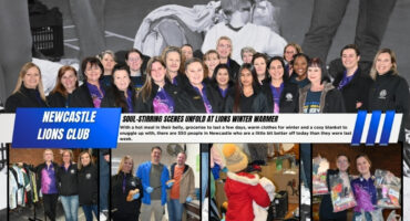 A collage of photos in black and white and in colour of the NEwcastle lions Club Warmer Winter Project.
