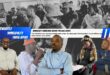 A collage of coloured photos stacked ontop of a large black and white photo of a seminar hosted by the Newcastle Municipality. Also a bold, blue and white banner with bold black text on it.