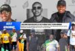 A collage of colour photos on top of a large black and white photo of a local influencer and his friends.