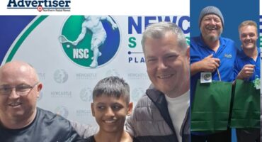 Two featured images of the Newcastle Squash Club players holding prizes.