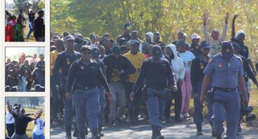Several photographs in a collage format of a Tvet Student March taking place in Newcastle.