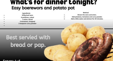 A recipe poster showing food. Also on the poster is bold black and grey text which is the recipes details.
