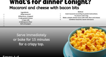 A recipe poster showing a pot of food. Also on the poster is bold black and grey text which is the recipes details.