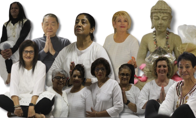 A collage of photos of people celebrating World yoga Day in Newcastle