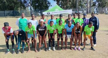 An image of young athletes who recently took part at the AbaQulusi Youth Run Selection at Cecil Emmett sport grounds. 25 of them were selected to represent AbaQulusi at the District Championships.