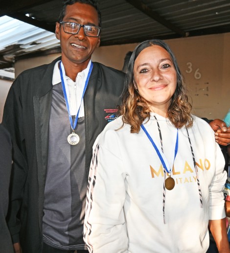 Two people are photographed during the Ward 3 Family Fun Run hosted in Newcastle.