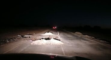 Image of obstacles on the R33 near Dundee after suset.