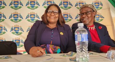 Image of uMzinyathi District Municipality Mayor Cllr Thembisile Mchunu and nkosi Mazibuko, chairperson of the uMzinyathi House of Traditional Leaders at the unveiling of a water project.