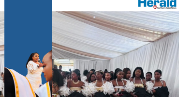 An image of Makhosi Phenyane holding a micro-phone, she is the founder and leader of Isbani seLakeside with young maidens who recently celebrated purity at Lakeside Hall.