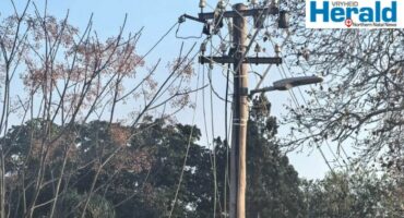 Image of cut cable on an electricity pole.