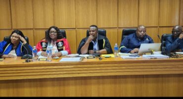 Image of Umzinyathi Mayor Mchunu and Councillors at the budget meeting in official robes.