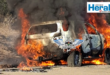Image of vehicle in flames.