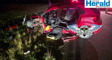 Image of car involved in a head-on crash.