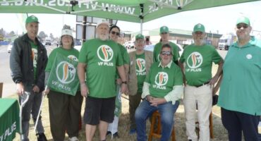 Image of Freedom Front + members campaigning in party colours in Dundee.