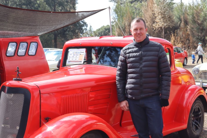 Quintin Griffiths with his 1934 Plymouth Coupè.