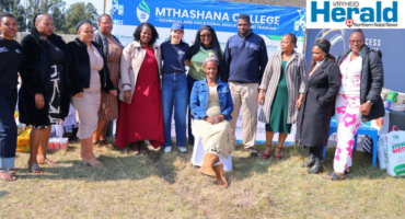 An image of Mthashana TVET College representatives with the various stakeholders that joined forces to be part of a community outreach held in Qalimfundo Creche in Shoba, Vryheid.