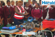 A group image of learners at an exhibit during the Mthashana TVET month celebration. Learners were taught about different career fields they can pursue after high school in colleges.