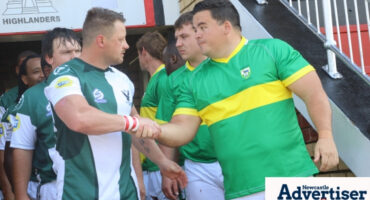A photo of Northern Sub Rugby Union (NSRU) vs Southern Sub Rugby Union (SRSU) - shaking hands and showing good sportsmanship.