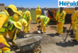 An image of KZN Department of Transport workers hard at work repairing and rehabilitating the R34, which connects Vryheid with Nquthu, Newcastle and Mpumalanga.