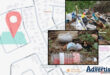 A Google Map image of Aviary Hill with a location marker around Reier Crescent and two framed photographs of illegal dumping.