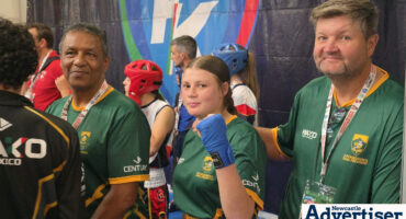 Rolinda Uys and her sensei, Hendrik Booÿse at the 2026 WAKO Youth World Kickboxing Championships in Jesolo, Italy,