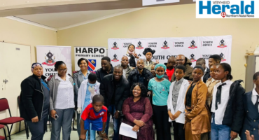 A group image of Learners, educators and professionals during the Career Simulation programme that took place at Harpo Primary School.