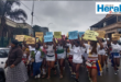 A group image of maidens holding placards of GBV in the streets of Vryheid outside the Vryheid Magistrate’s Court. They were there to show their support for seven other maidens who were allegedly sexually assaulted in Gcluckstadt.