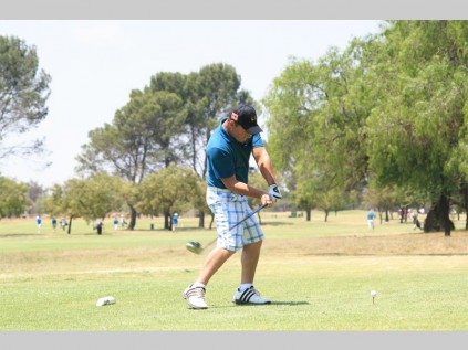 Altus van Wyk drives the ball during the Silicon Smelters Round Table 22 charity golf match.