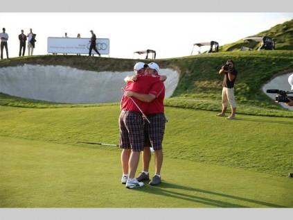 Duane Viljoen and Andrew Galloway celebrate their win in the Audi Quattro Cup final. Photo: Supplied