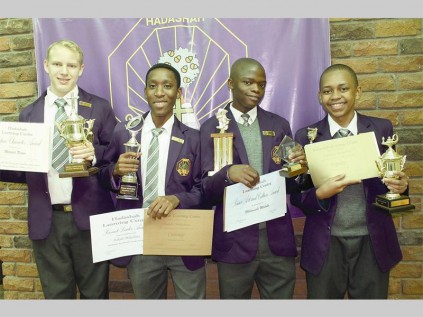 Hadashah Learning Centre's senior learners receive awards: Mitchell Petzer, Dakalo Mokoditoa, Nkhumishe Maloba and Matthews Rachabedi.