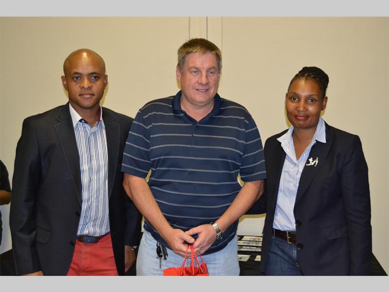 Andy Maritz and his golf partner, Brandon MacDonald (absent) won the Polokwane Chamber of Business golf day last Friday. With him is the chamber's president, Siphiwe Mdlalose and Polokwane mayor, Thembi Nkadimeng.