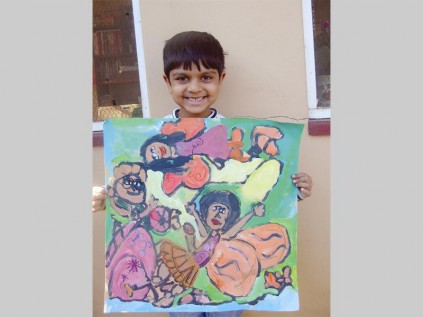 Ayush Patel shows off his art work, I have the right to express myself through telling stories.