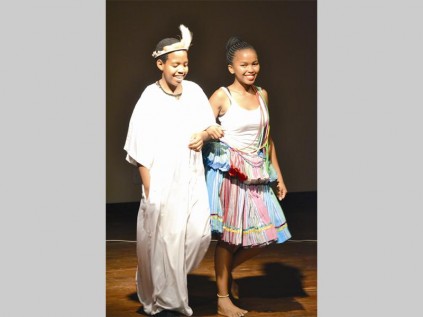 Bushang Mphahlele and Mosebjadi Kekana show off some traditional clothing during Mitchell House's arts and culture extravaganza last Thursday.