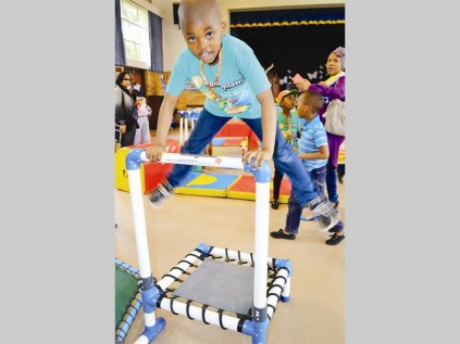 Pelonomi Molepo shows off his balancing skills.