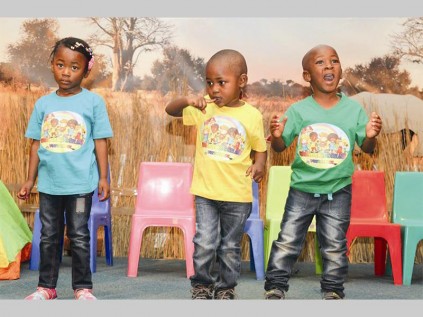 Lungile Maimele, Nhlamulo Sithole and Blessing Junior Huruva sing a song about the jungles of Africa at Emmanuel Kinderland's year-end-concert on Friday.
