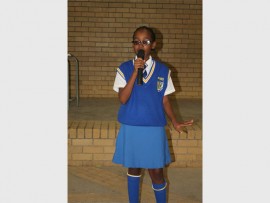 Gr. 8 learner, Cleo Moila, gives a motivational speech.
