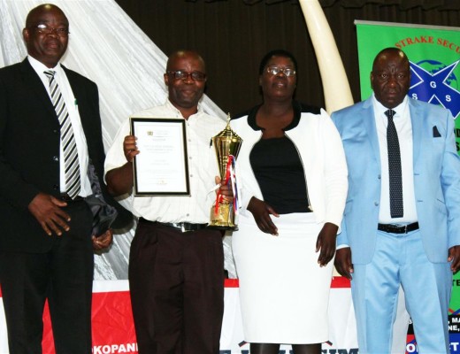 MF Tsatsi, TL Nkuna, whose school was awarded for achieving third position in the top three schools. On his left is RS Makhubela and MJ Ralekgokgo.