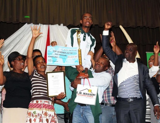 Mpho Kekana, is awarded for being the top gr. 12 learner in 2016 and boasts on the shoulders of his school teachers.