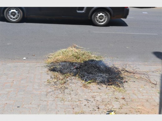 Grass that was collected to start a fire outside the Department of Education.