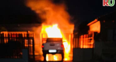 A car on fire.