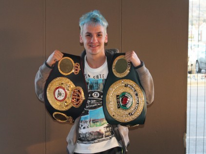 Hekkie Budler a two-time world champion and holds his two world title belts in Cresta Johannesburg.