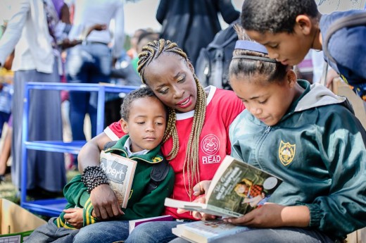 Hlubi Mboya at the Readathon pop-up library.