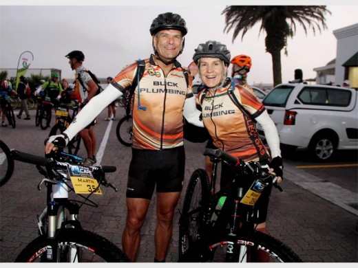 Northcliff teammates, Martin Buck and Bonny Swanepoel at dawn on 8 February at the King George Hotel in George, waiting to start stage two of the TransCape MTB Race. Photo supplied.